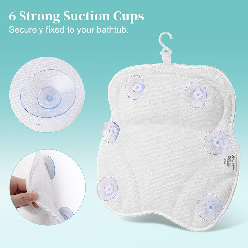 [Australia] - Bath Pillow Neck Back Support - Cushion for Women Spa Gifts Luxury Waterproof 4D Mesh Bathtub Pillows with 6 Non-Slip Suction 38×37 