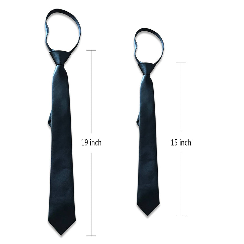 [Australia] - Boys' Solid Color Zipper Tie 15 inch/19 inch Polyester Satin Zipper Neckties by Aurya Black 