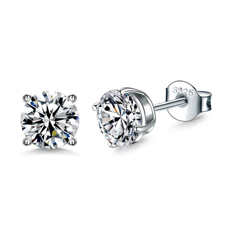 [Australia] - 925 Sterling Silver Stud earrings Set | White Gold Plated Hypoallergenic Stud Earrings | Cubic Zirconia Stud Earrings for Women Girls 1# Silver 3mm, 4mm, 5mm, 6mm 