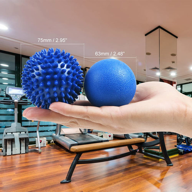 [Australia] - URAQT Spiky Massage Ball Set, 2 Pack Physical Therapy Massage Balls, Hard Lacrosse Ball & Spiky Massage Ball for Myofascial Release and Trigger Point Deep Tissue Massage 2pcs - Blue 