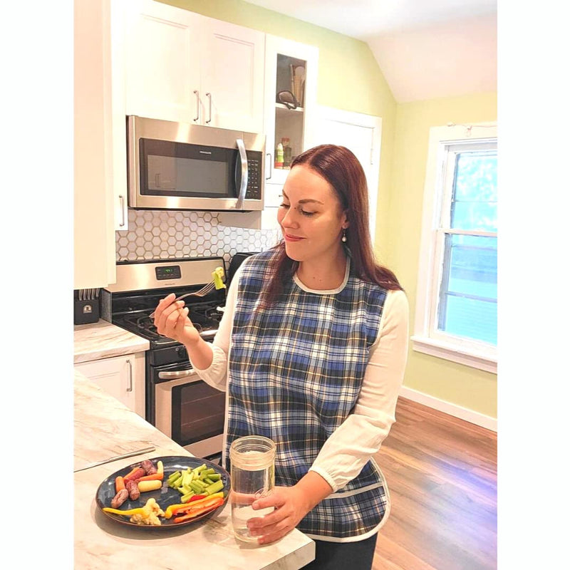 [Australia] - Modaliv Adult Bib - Reusable Clothing Protector - Waterproof - Crumb Catcher - Machine Washable - Extra Long Senior Men and Women Bibs for Eating (Blue) 