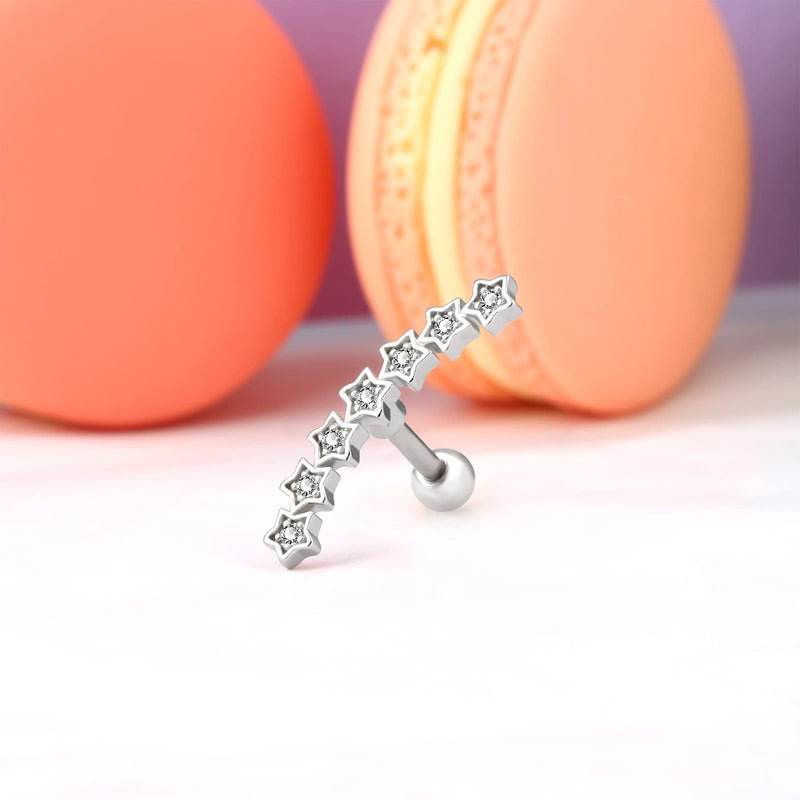 [Australia] - Melighting Helix Earrings 16G Helix Piercing Clear CZ Helix Jewellery Curved Star Upper Ear Helix 316L Stainless Steel Cartilage Earring for Women Girls 