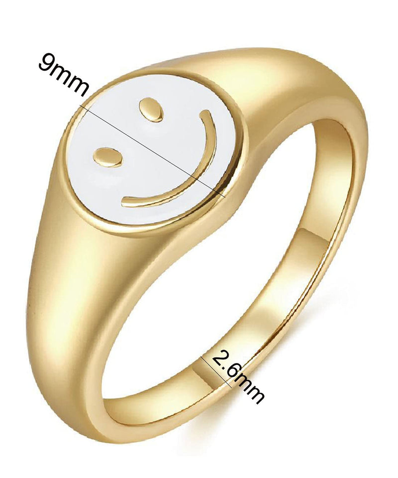 [Australia] - Smiley Face Ring Signet Asthetic Cool Dainty Statement Rings for Women Girls GOLD+White 6 