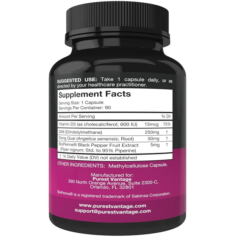 [Australia] - Pure DIM Supplement 250mg Diindolylmethane Plus BioPerine and Dong Quai - Hormone Balance Support for Women and Men, Menopause & Estrogen Support - 90 Vegetarian Capsules 1 