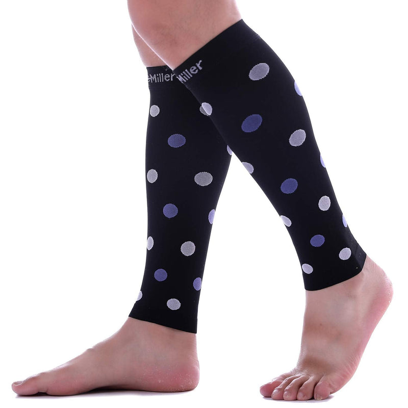 [Australia] - Doc Miller Calf Compression Sleeve Men Women, 20-30mmHg Medical Grade Leg Compression Sleeve for Shin Splints, Varicose Vein & Calf Muscles Recovery, 1 Pair Medium Black Violet White Polka Dots Black/VioletWhite 