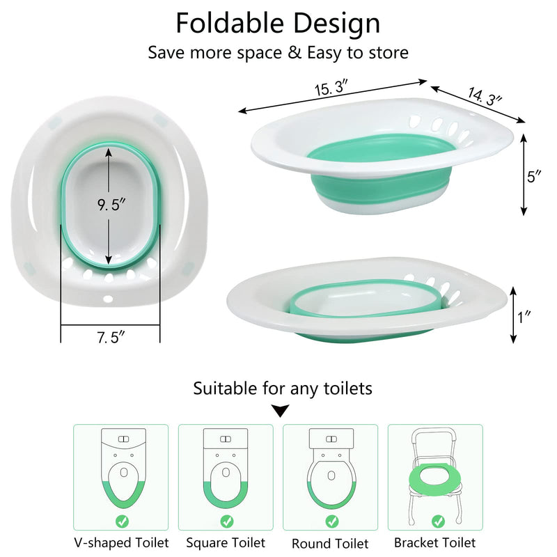 [Australia] - Foldable Squat Free Sitz Bath, Discreet Over The Seat Sitz Bath to Treat Postpartum Wounds, Hemorrhoids, Perineal Care, Episiotomy Recovery & Yoni Steam Baths, Reusable Anal and Vaginal Care Green 