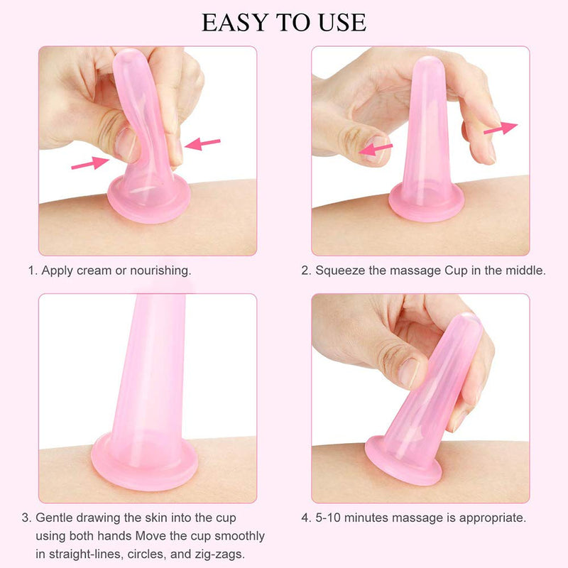 [Australia] - AKOAK 4 Pcs/Set (2 Large &2 Small) Natural Silicone Massage Cup, Suitable for Body, Face, Neck, Back, Eye Massage, Vacuum Tank, Perfect for Body and Facial Care, Anti-aging Beauty Tool (Pink) pink 