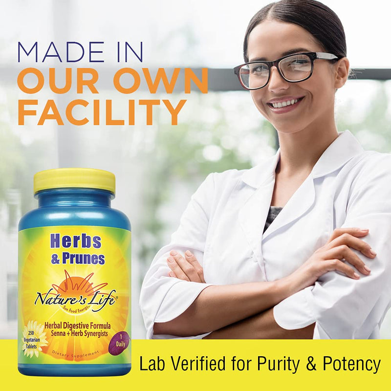 [Australia] - Natures Life Herbs & Prunes | 400mg Senna & Herbal Blend for Healthy Digestion Support | Non-GMO | 250 Tabs, 250 Serv. 250 Count (Pack of 1) 
