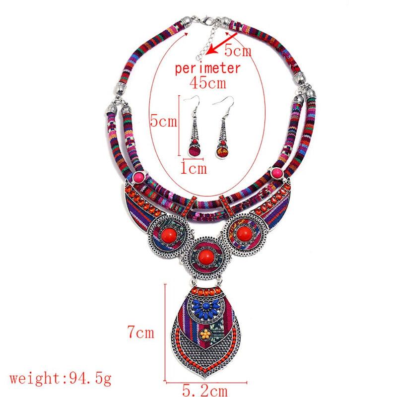 [Australia] - HENGYID Bohemian Necklace Earring Sets for Women – Chunky Enamel Multicolor Round Pendants Vintage Rhinestone Ethnic Necklace Color F 