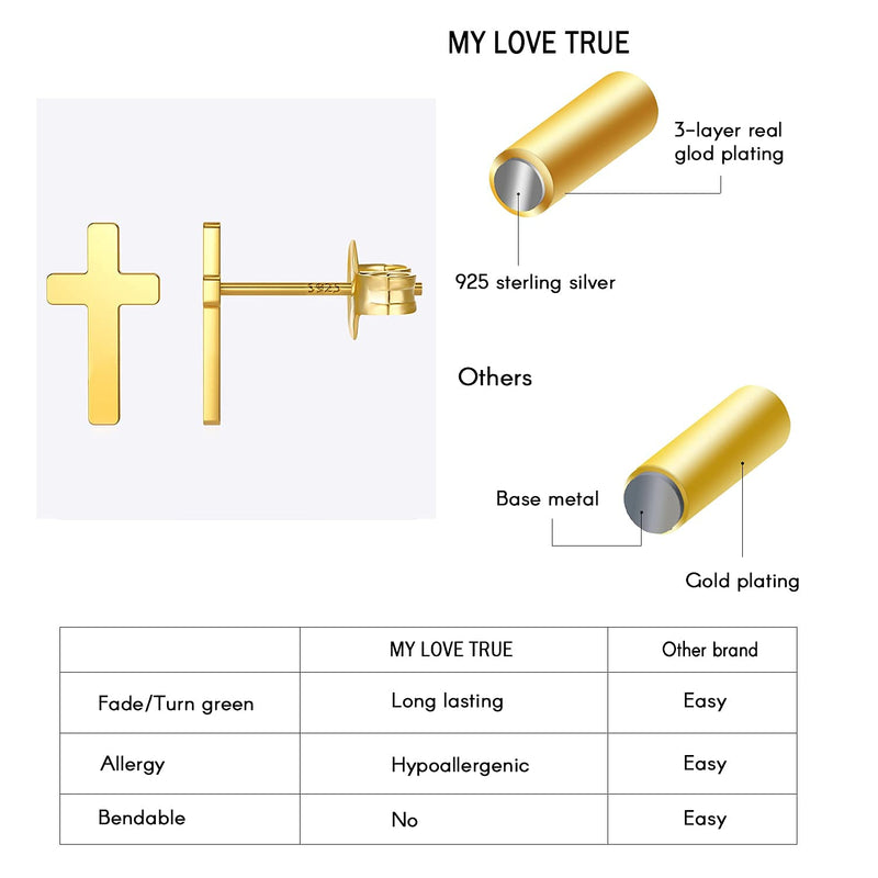 [Australia] - Sterling Silver Stud: 925 Small Infinity Cross Cute Hypoallergenic Stud Earrings Jewelry for Women Girls Teen Kids Gold Cross 