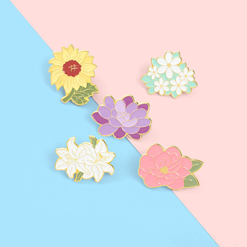 [Australia] - Flower Enamel Brooch Set 5 Pcs Flowers Lapel Badges Pins for Bag Clothes Enamel Colorful Flowers Brooches Pins Gift for Women Girls 