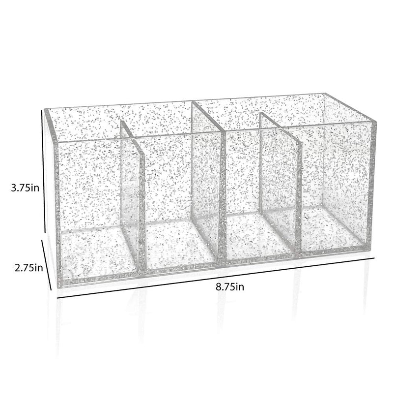 [Australia] - Isaac Jacobs 4-Compartment Clear Acrylic Organizer- Makeup Brush Holder- Storage Solution- Office, Bathroom, Kitchen Supplies and More (4 Compartment, Silver Glitter) 4 Compartment 