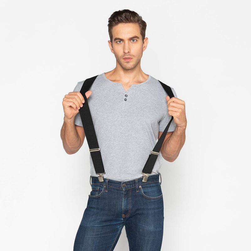 [Australia] - Suspenders for Men, with Heavy Duty Clip Wide X-Back for Work Black 