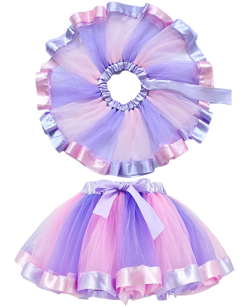 [Australia] - JiaDuo Girls Unicorn Costume Rainbow Tutu Skirt with White Shirt, Headband & Satin Sash Light Purple 2-4T 