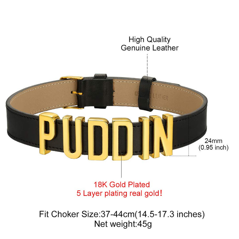 [Australia] - ChainsHouse Customized Choker Collar Necklace for Women Girls Charm/Thick Puddin/CZ Adjustable High Neck Custom Personalized Initials Name Leather Choker Necklace, Send Gift Box A: Gold Puddin Choker 