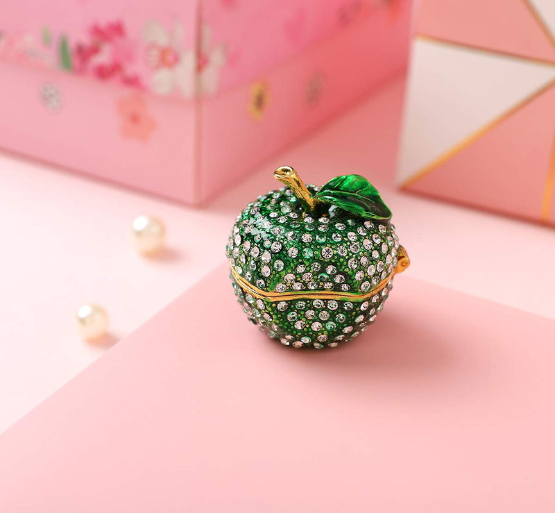 [Australia] - Furuida Green Lucky Apple Trinket Boxes Hinged Hand-painted Diamond Little Jewelry Box Fruit Ornaments Craft Gift Room Decor for Women Girls 