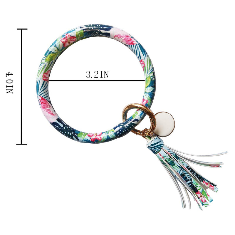 [Australia] - Tovly Wristlet Round Key Ring Chain Leather/Silicone Oversized Bracelet Bangle Keychain Holder Tassel for Women Girl 01 Mint 