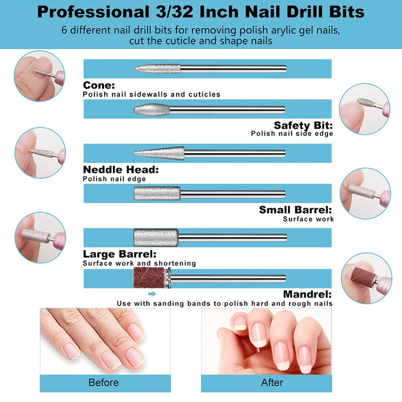 [Australia] - Nail Drill Bits with 300pcs Sanding Bands for Nail Drill Electric File Nail Bits 3/32 Inch Size #80#120#180 Efile Sanding for Acrylic Gel Nails Cuticle Manicure Pedicure 