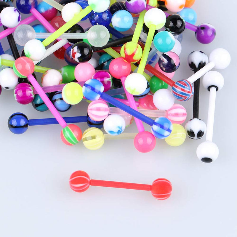 [Australia] - CrazyPiercing 100Pcs 14G Acrylic Tongue Rings, Multi Color Assortment Flexible Tongue Rings Barbells Mix Piercing 