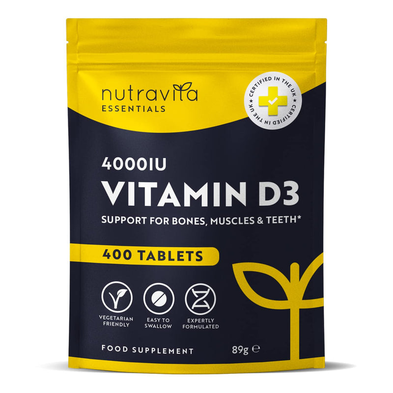 [Australia] - Vitamin D Tablets 4000 IU - Vegetarian Vitamin D3 4000 IU - 400 VIT D - High Strength 1 Year Supply - Supports The Immune System and Bone Health - Made in The UK by Nutravita 