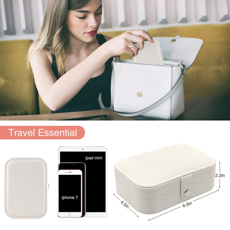 [Australia] - Travel Jewelry Case,Double Layer Jewelry Travel Box,Travel Jewelry Case Gift for Women,Girls with 6pcs Bracelets Gift（Necklace, Earring, Rings, Sparkle） Milk White 