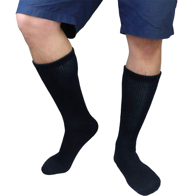 [Australia] - Falari 3-Pack Physicians Approved Diabetic Socks Cotton Non-Binding Loose Fit Top Help Blood Circulation 10-13 Crew Length - Navy 