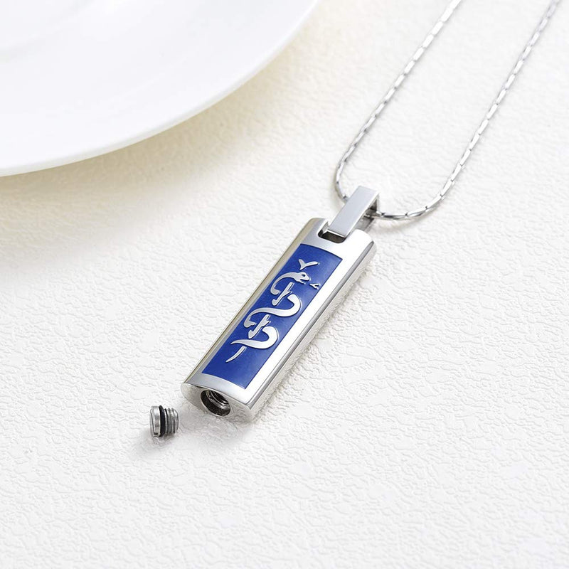 [Australia] - constantlife Cremation Necklace Cremation Jewelry 30mm Lord's Prayer Stainless Steel Polished Cube Cremation Pendant Memorial Ashes Keepsake Urn Necklace Ambulance Logo-Blue 