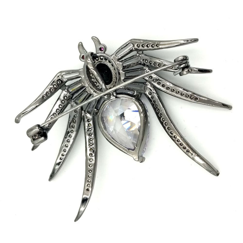 [Australia] - DREAMLANDSALES Antique Baguette Cut Eight-Legged Pear & Oval Body Black Spider Brooch Pin Insect Costume Jewelry 