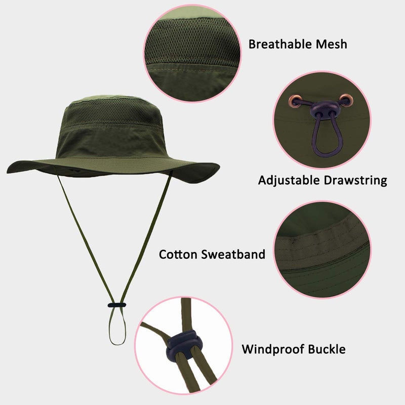 [Australia] - Jane Shine Outdoor Sun Hat Bucket Hats for Women Sun Protection Mesh Cap Quick-Dry UPF 50+ Army Green 