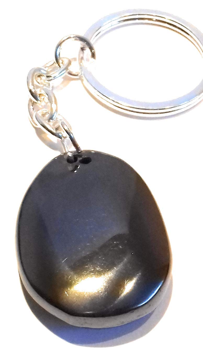 [Australia] - Hematite Crystal Tumblestone Keyring - Healing Stone - Focus, Willpower, Courage, Confidence, Balance, Protection Chakra Base/Root - Hematite Stone Key Ring 