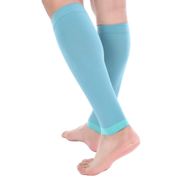 [Australia] - Doc Miller Calf Compression Sleeve Men and Women - 20-30mmHg Shin Splint Compression Sleeve Recover Varicose Veins, Torn Calf and Pain Relief - 1 Pair Calf Sleeves Teal Color - Large Size 