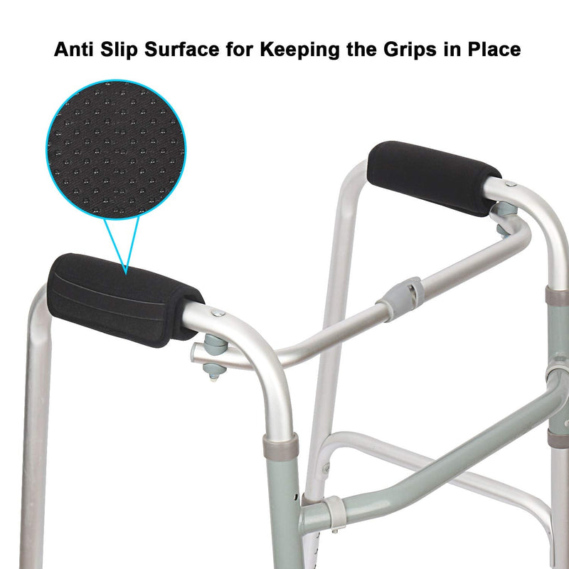 [Australia] - Padded Walker Hand Grips 2 Pack Wheelchair Handle Grips Covers with Strap Soft Foam Padding Adjustable Non-Slip Breathable for Senior Elderly Rollator Crutches Luggage (Black) Black 