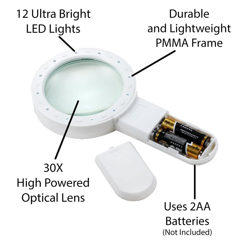 [Australia] - Pineapple Magnifying Glass with Light, 30X Handheld Large Magnifying Glass, LED Lighted Magnifier, High Powered Magnifying Glasses for Seniors, Macular Degeneration, Reading, Elderly 