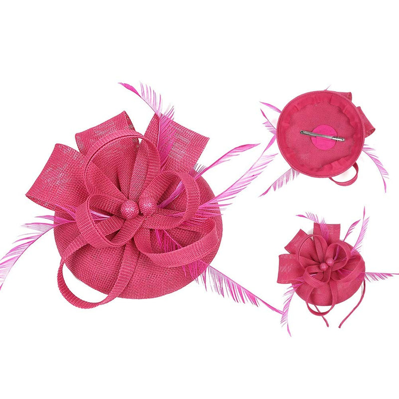 [Australia] - BUYITNOW Charming Feather Fascinators Headband Netting Mesh Hair Band for Wedding Cocktail Hat Party Derby Royal Banquet Rose 