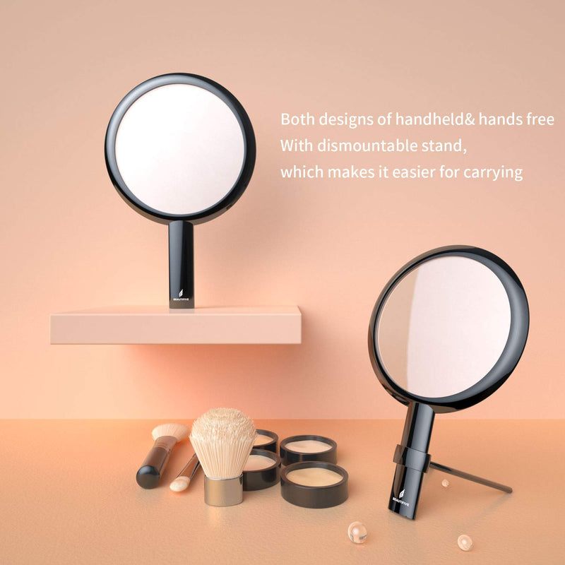 [Australia] - Beautifive Hand Mirror, Hand Held Mirrors with Adjustable Handle，1x/7x Magnifying Double Sided Handheld Makeup Mirror with Stand for Vanity Beauty Travel Table Desk Shaving Bathroom (Black) 1X/7X 