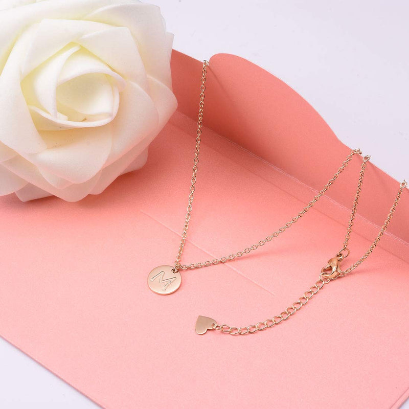 [Australia] - THREE KEYS JEWELRY 10mm 12mm Rose Gold Initial Necklace Tiny Heart Engraved Dainty Alphabet Letter Disc Pendant Small 316L Stainless Steel Initial Necklaces for Women Girls M-10mm 