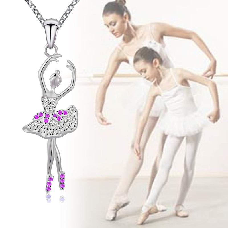 [Australia] - JXJL Silver Dancing Ballerina Necklace Recital Dancer Gift Ballet Pendant Necklace for Girls Women Pink Ballet 