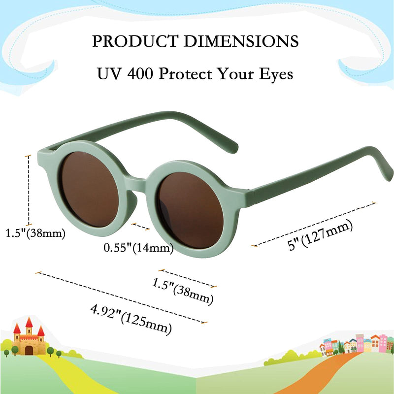 [Australia] - Kids Sunglasses Cute Round Glasses Shades for Little Girls Boys Children Gifts UV400 Protection Gafas De Sol Green+light Beige 