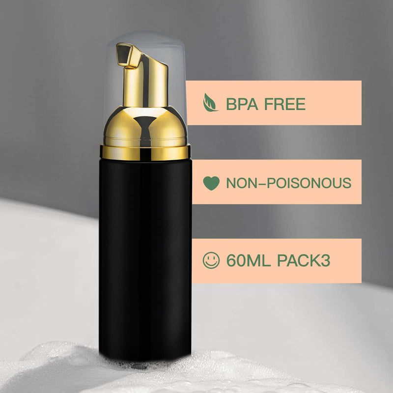 [Australia] - 2oz Foam Pump Bottle (10PCS) Empty Travel Foaming Dispenser for Hand Soap, Lash Cleanser, Shampoo (60ml, Gold &Black） 60ml Gold+Black(10pcs) 