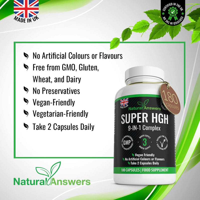 [Australia] - 180 Super HGH Vegan Capsules - (3 Months Supply) 9-in-1 HGH Complex with Vitamin B6 and Tribulus Terrestris Extract - Made in The UK 