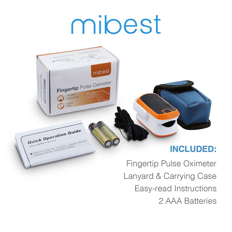 [Australia] - MIBEST Orange LED Finger Pulse Oximeter - Blood Oxygen Saturation Monitor - SPO2 Pulse Oximeter - Portable Oxygen Sensor with Included Batteries - O2 Saturation Monitor with Carry Pouch Orange - LED 