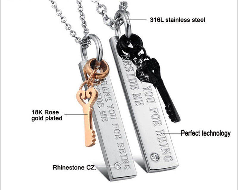 [Australia] - U365 Matching Couples Necklace His & Her Titanium Steel Eternal Love Promise Pendant Set for Men Women 21.6 Inches KEY TO HEART 