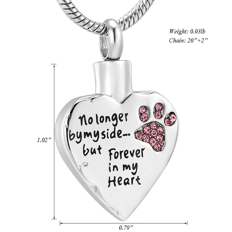 [Australia] - Fashion Pet Cremation Jewelry Stainess Steel Heart Keepsake Ashes Necklace Dog Cat Paw Memorial Urn Pendant Pink 