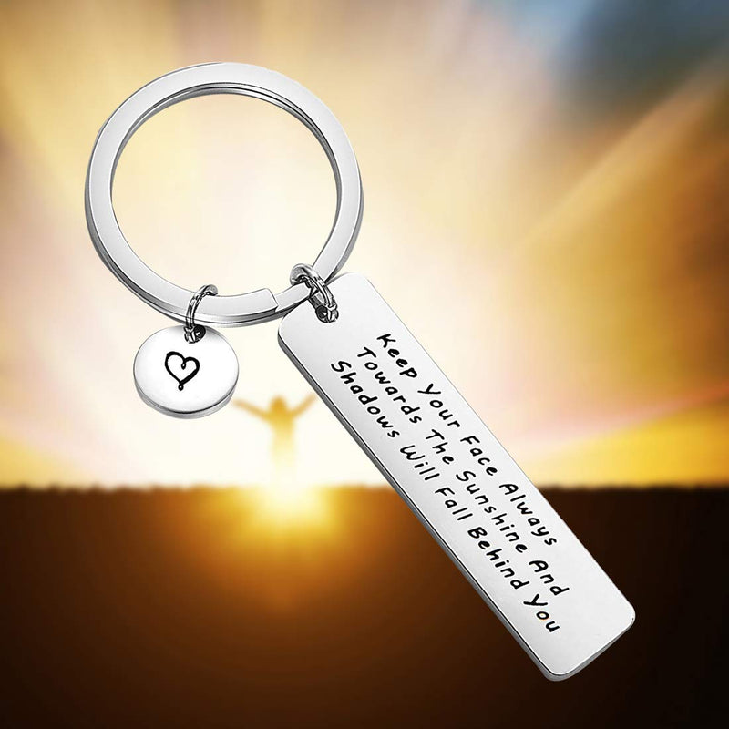 [Australia] - FEELMEM Keep Your Face Always Towards The Sunshine Walt Whitman Quote Keychain Inspirational Jewelry Gift for Family Friend Silver 