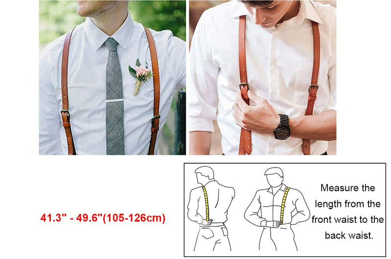 [Australia] - Leather Suspenders for Men Y Back Design Adjustable Suspender with 4 Metal Clips Groomsmen Gift Wedding Brown 