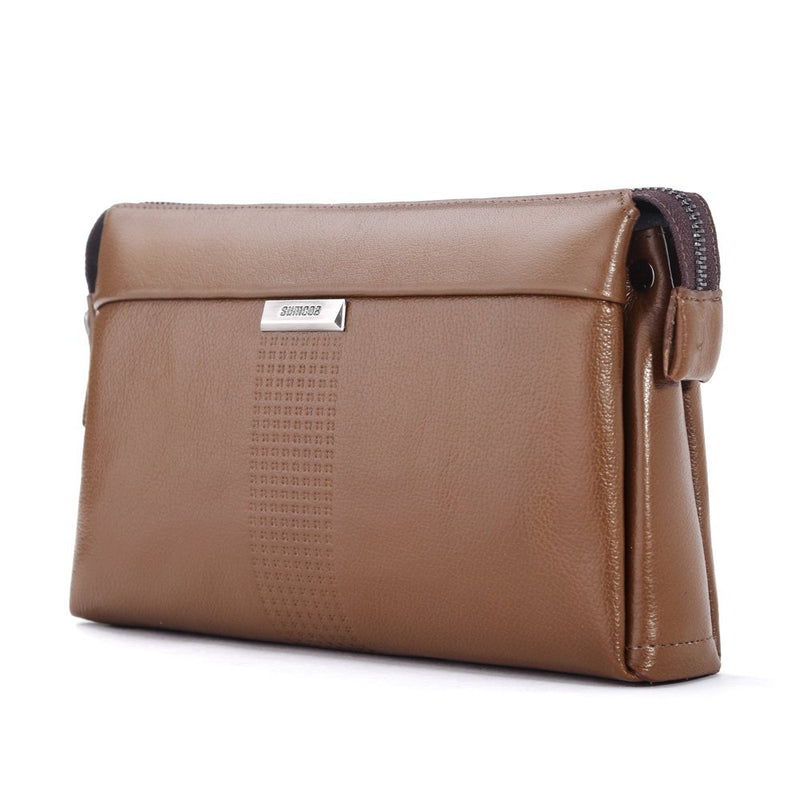 [Australia] - SIMU Men's Genuine Leather Big Wrist Clutch Bags Business Handbag Soft（brown） brown 