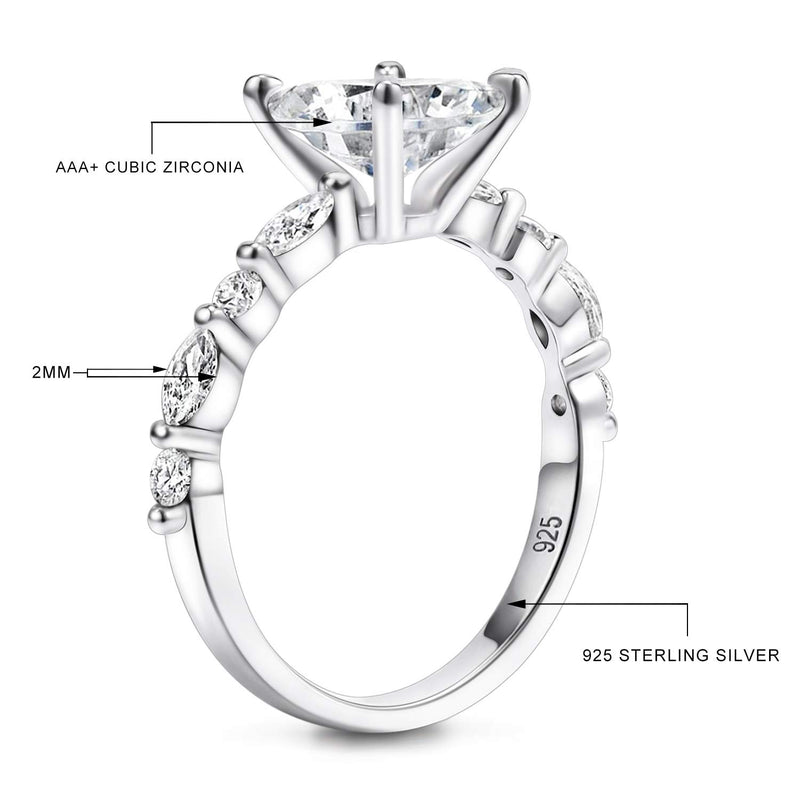 [Australia] - EAMTI 2CT 925 Sterling Silver Ring Princess Cut CZ Engagement Ring Marquise & Round Cubic Zirconia Wedding Band for Women Size 5-11 3 