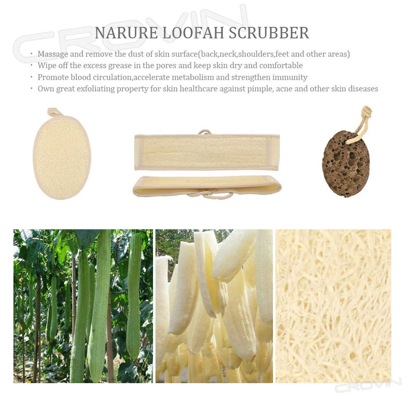 [Australia] - Crovin Exfoliating Loofah Pads 8 PACKS + 2 FREE (Loofah Back Scrubber and Foot Pumices) - Natural Luffa Sponge Brush Close Skin For Men and Women When Bath Spa and Shower 