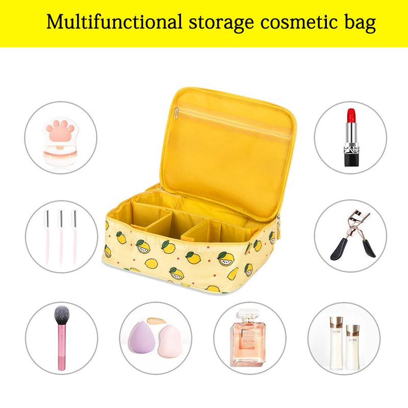 [Australia] - Frjjthchy Fresh Lemon Pattern Cosmetic Bag Multi-layer Portable Toiletry Organizer Travel Case (Yellow) Yellow 