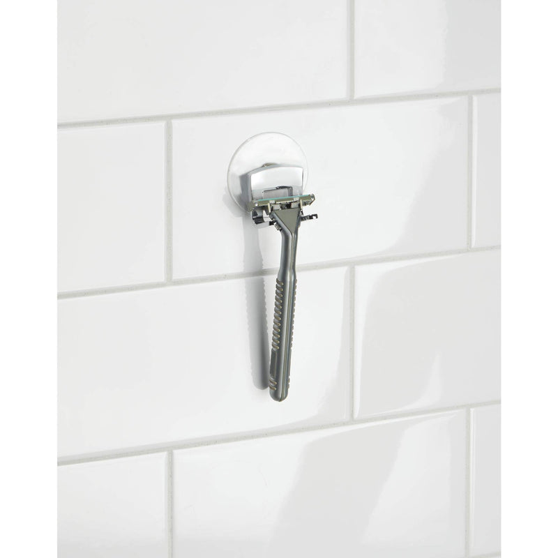 [Australia] - iDesign Gia Metal Suction Bathroom Shower Hooks for Razor, Loofah, Wash Cloth, 2" x 1.75" - Chrome 
